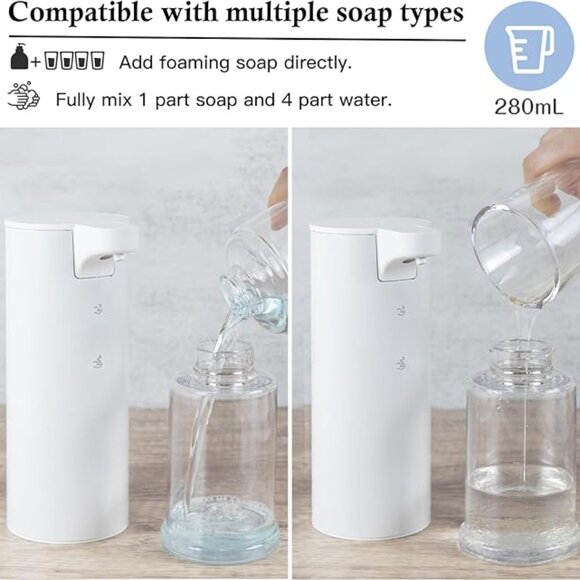 Automatic Foaming Soap Dispenser Rechargeable Stainless Steel 9oz White Open Box - Picture 2 of 3